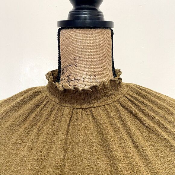 Madewell Texture & Thread Ruffle Mock Neck Top Gauze Olive Green Size Small‎ - Picture 3 of 6